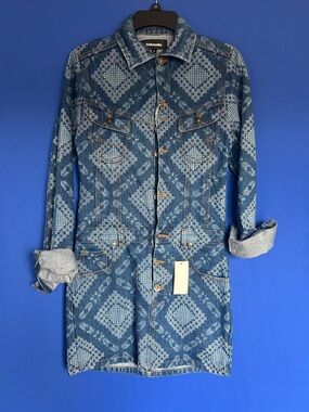 NWT Net A Porter  -Geometric Denim Jacket Dress - Blue